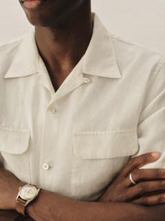 Natural Draped Linen Deuce Coupe Camp Shirt